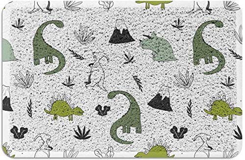 Dibujos Animados Jurassic Age Dibujo Dinosaurio Felpudo PVC Zona de Respaldo de Goma Alfombras Alfombras de Piso Alfombra Antideslizante para Puerta de Entrada Interior Exterior Verde Blanco