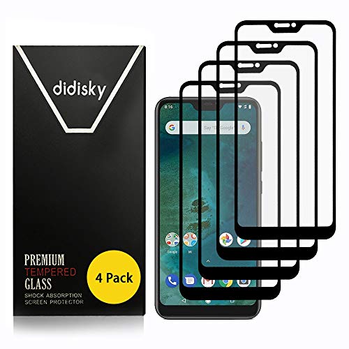 Didisky Cristal Templado Protector de Pantalla para Xiaomi Mi A2 Lite, [Cobertura Completa] Dureza 9H [ Negro ] [4-Unidades ]