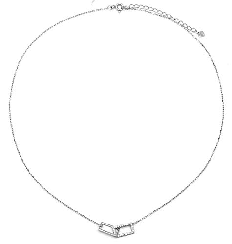 Dielay Collar para mujer con rectángulo y circonitas, plata de ley 925, longitud ajustable 41-46 cm