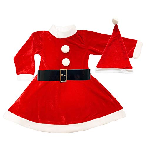 Disfraz Mama Noel Niña - Disfraces para Niños - Vestido,Gorro y cinturón para Navidad o Cosplay,Conjunto de 3pcs,Rojo (9-13año)