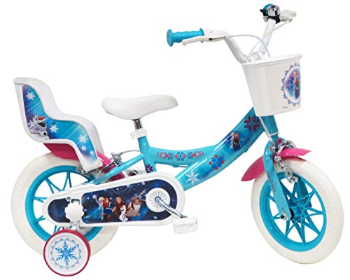 Disney - Bicicleta de 12 Pulgadas con 2 Frenos, Cesta Delantera y portamuñecas Trasera + 2 estabilizadores extraíbles para niña, Azul Turquesa, Blanco y Fucsia. Disney - Bicicleta de 12 Pulgadas con 2 Frenos, Cesta Delantera y portamuñecas Trasera + 2 estabilizadores extraíbles para niña, Azul Turquesa, Blanco y Fucsia.