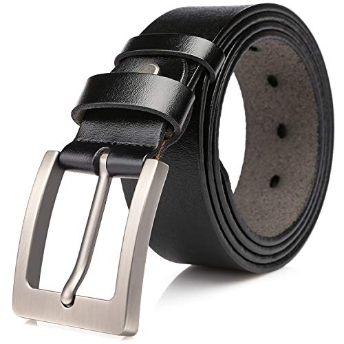 DOVAVA Cinturón Hombre Cuero, Cinturón Marrón con Hebilla, Cinturones Elegantes para Pantalones Vaqueros, Casuales o Formales (Negro 2003, 115 cm (30"-39"))