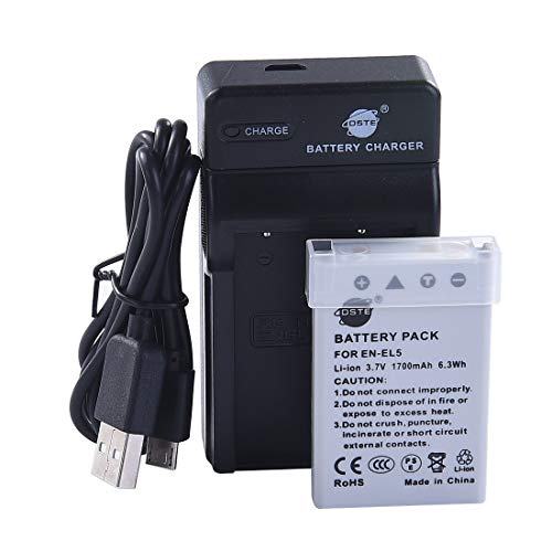 DSTEN-EL5 Li-Ion Batería Traje y Cargador Micro USB Compatible con Nikon Coolpix P510 P520 P530 P5100 P6000 S10 P3 P4 P80 P90 P100 P500