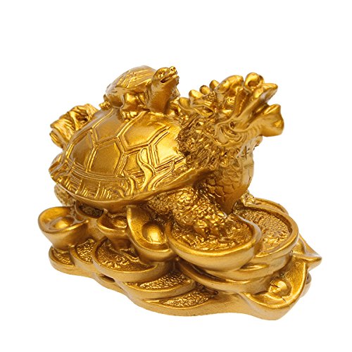 DyNamic Resina Estatua Decoración Feng Shui Dragón Tortuga Tortuga Moneda De Oro Dinero Riqueza Estatuilla