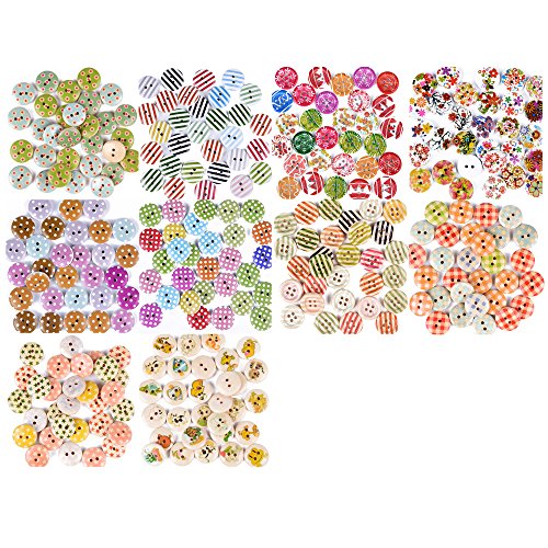 EAST-WEST TRADING Juego de botones de madera de colores, 300 piezas, botones de madera con diferentes diseños hermosos