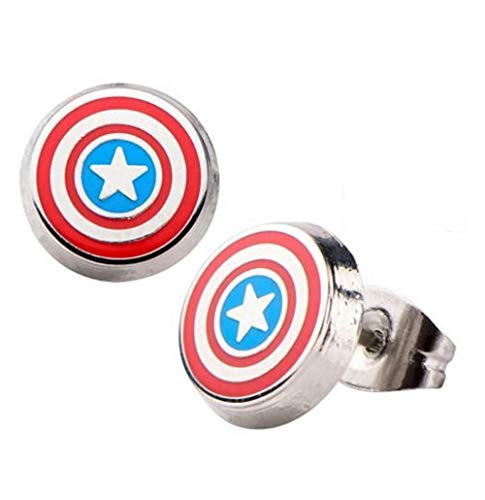 Enamel Captain America Logo - Officially Licensed Premium Quality Round Stud Earrings Set