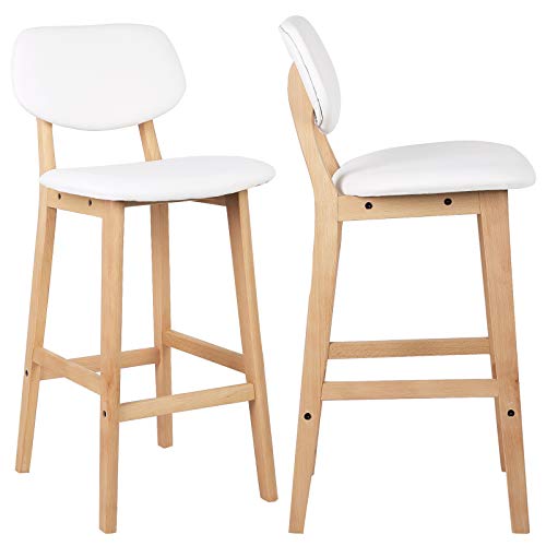 eSituro 2X Taburete de Bar Juego de 2 Silla de Cocina Asiento Tapizado con Respaldo Taburete Alto Cuero de Imitación Patas Madera para Cocina, Bar, Salon Blanco eSituro 2X Taburete de Bar Juego de 2 Silla de Cocina Asiento Tapizado con Respaldo Taburete Alto Cuero de Imitación Patas Madera para Cocina, Bar, Salon Blanco