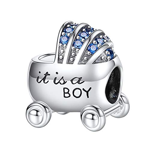 EvesCity - Abalorio de plata de ley 925, diseño de carruaje de bebé, color azul, para pulseras y collares