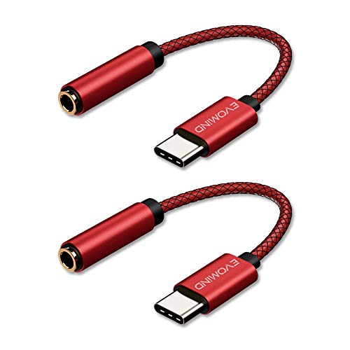 EVOMIND Adaptador USB Tipo C a Jack 3.5mm Hembra [2x10CM] Cable USB C Adaptador para Auriculares Jack 3.5mm Audio Micrófono para Huawei P30 / 20/ Mate 10/20, Xiaomi Mi 8 SE/ 9, etc - 2x10CM Rojo