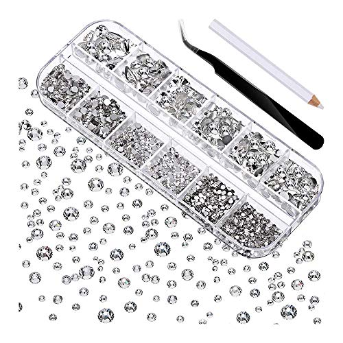 Feliciay 2400 Piezas De Cristal Redondo De 2 A 6,5 Mm, Con Parte Trasera Plana, Piedras De EstráS, Manualidades, Cara, Arte, Ropa, Zapatos, UñAs, DecoracióN (Blanco, 6 TamañOs)