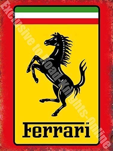 Ferrari Insignia Logo Carreras De Coches Equipo Negro semental. Enzo. F40. Spider. GTO. California. Italiano clásico coche motor, súper cars, rico y famoso. Metal/Cartel De Acero Para Pared - 9 x 6.5 cm (Imán)