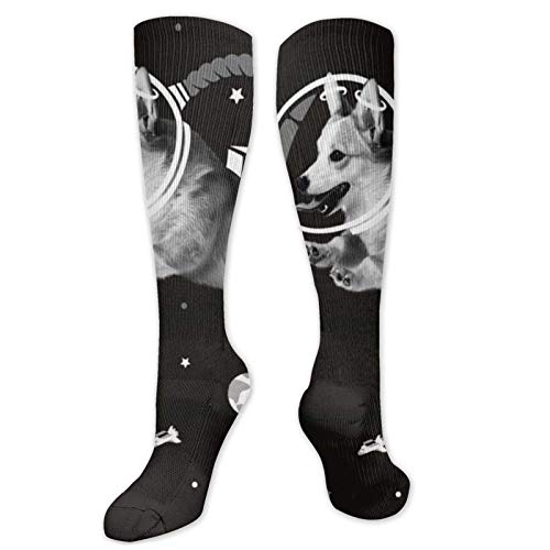 FETEAM Space Astronaut Corgi Dog Ice Novelty Cool Dress Crew Calcetines, Calcetines largos Transpirable Comodidad Compresión Calcetines de tobillo alto 2 Pares