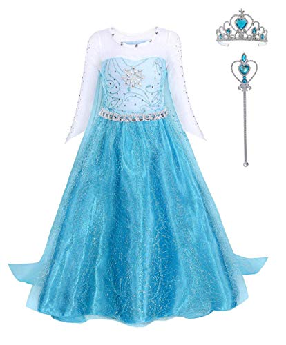 FONLAM Disfraz de Princesa Vestido Largo Fiesta Niña Ceremonia Vestido Infantil Cumpleaños Niña Carnaval (7-8 Años, Turquesa)