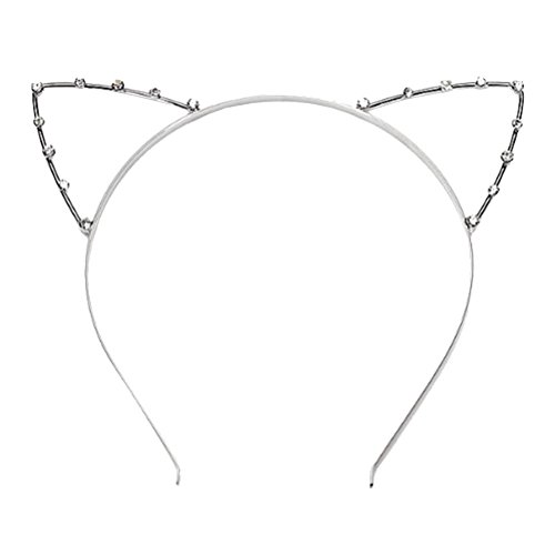 Frcolor Diadema de oreja de gato para mujeres Niñas Metal aro de pelo Orejas de gatito Hairband Costume Party Cosplay 1 PC (plata)