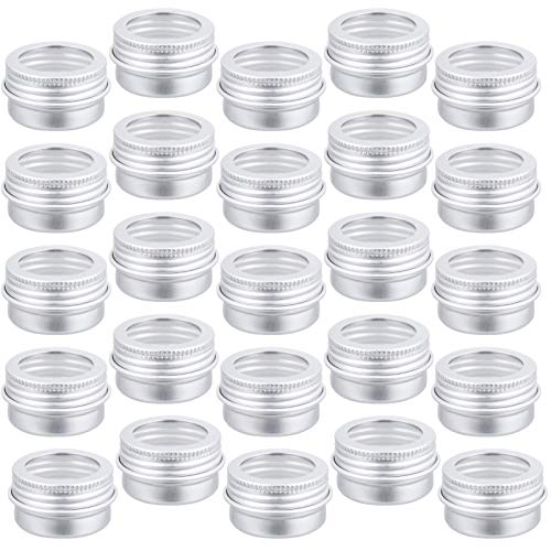 FRCOLOR - Lote de 15 cajas vacías, 5 ml, redondas de aluminio transparente, tapa de tornillo superior Mini tarro cosméticos, caja de almacenamiento de crema, velas, recipientes para especias