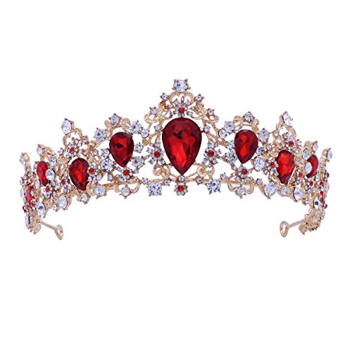 Frcolor Tiara Crown para mujer, coronas de diamantes de imitación boda Tiaras coronas de vincha (roja)
