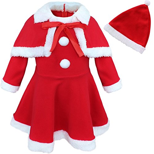 Freebily Vestido + Capa + Gorro de Navidad Fiesta para Bebé Niña (12 Meses-3 años) Conjunto Infantil Invierno Rojo 24 Meses