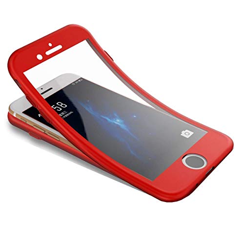 Funda para iPhone 7 /iPhone 8,Surakey Funda de 360 Grados con Vidrio A Prueba de Balas, Funda de Silicona Suave Completo Caja Protectora de Frente Y Espalda para iPhone 7 /iPhone 8,Rojo Ele001183R