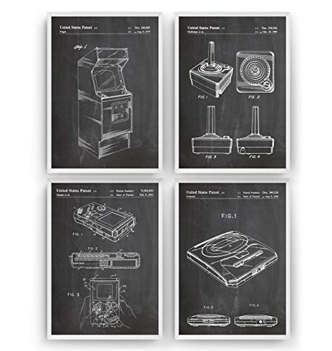 Gamer Poster de Patente - Conjunto de 4 Impresiones - Patent Print Póster Con Diseños Patentes Decoración de Hogar Inventos Carteles - Marco No Incluido