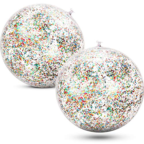 Gejoy 2 Piezas Pelotas de Playa Inflables con Purpurina de Confeti Bola de Fiesta de Piscina Transparente para Juguete Acuático de Playa de Verano Piscina y Fiesta, 16 Pulgadas (Multicolor)