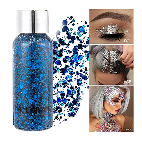 GL-Turelifes Lentejuelas de sirena con purpurina líquida, sombra de ojos, gel para el cuerpo, festival, purpurina, cosméticos, para el pelo, maquillaje de larga duración, brillo de 30 g (05# azul)