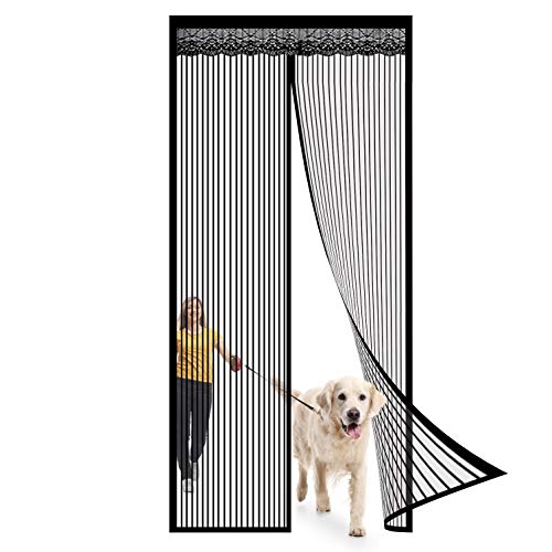 GOUER Mosquitera Magnética 95x245cm Automático Cierre Manos Libres Cierre Automático Fácil de Instalar Sin Perforación para Balcón Puerta Corredera de Patio, Negro A