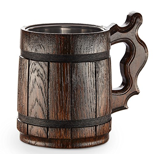 Gran Jarra de Cerveza de Madera – Roble – Confección Artesana con Materiales de Calidad – Revestida con Metal – Resistente – Robusta – Duradera