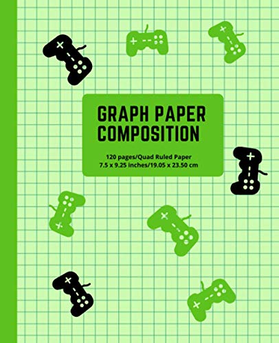 Graph Paper Composition: Grid Paper Notebook 120 pages 4 x 4 Quad Ruled Paper: Size 7.5 x 9.25 inches(19,05 x 23,50 cm):Gamepads on the Green Cover: Math and Science Composition Notebook.