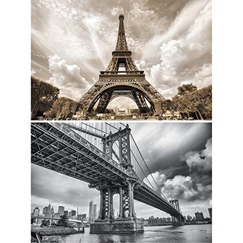 GREAT ART Set de 2 Posters XXL - Emblemática Torre Eiffel y Puente de Brooklyn - París en Francia Nueva York en EE. UU. Estilo Industrial Cuadro decoración de Pared (140 x 100 cm)