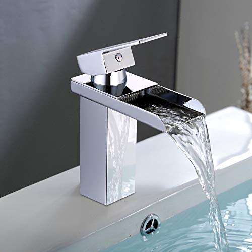 Grifo de Cascada, APEXFORGE-Grifo Lavabo Cascada, Grifo Baño de Latón con Agua Fría y Caliente Disponible,Grifo Cascada Monomando con Válvula De Cerámica,Estilo de Moderno