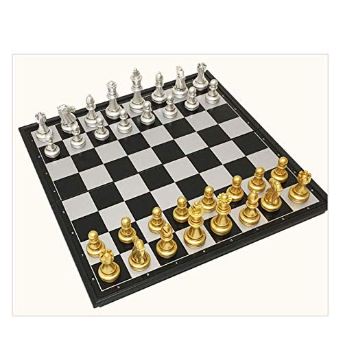 GUOXY 1Set Conjunto Medieval Ajedrez de Ajedrez de Ajedrez Magnético Chessmen Oro Plateado Piezas de Ajedrez Plegable Juego de Ajedrez Juego Regalos,25X25X2Cm