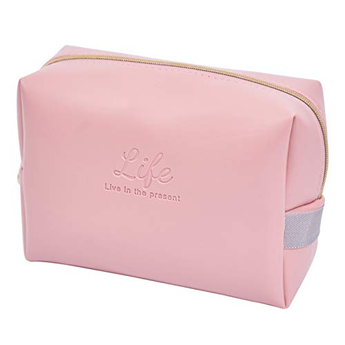 guoYL26sx Bolsa de piel sintética para cosméticos de 16,5 x 7 x 12 cm, impermeable, bolsa de almacenamiento, bolsa de viaje, con cremallera, color verde, gris y rosa
