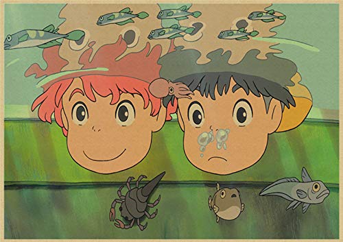 h-p Hayao Miyazaki'S Cartoon Pony Cliff Retro Lienzo Arte Pintura Al Óleo Cartel Decoración del Hogar Mural Sin Marco 50X70 Cm U5448
