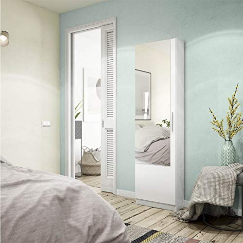 HABITMOBEL Armario Recibidor Zapatero con Espejo, 180 cm (Alto) x 50 cm (Ancho) x 22 cm (Fondo), Color Blanco artik HABITMOBEL Armario Recibidor Zapatero con Espejo, 180 cm (Alto) x 50 cm (Ancho) x 22 cm (Fondo), Color Blanco artik