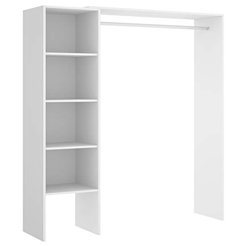 HABITMOBEL Vestidor Perchero Blanco con Cuatro baldas, Barra de Colgar, Medidas: Alto: 187 cm x Fondo: 40 cm x Ancho: 140 cm