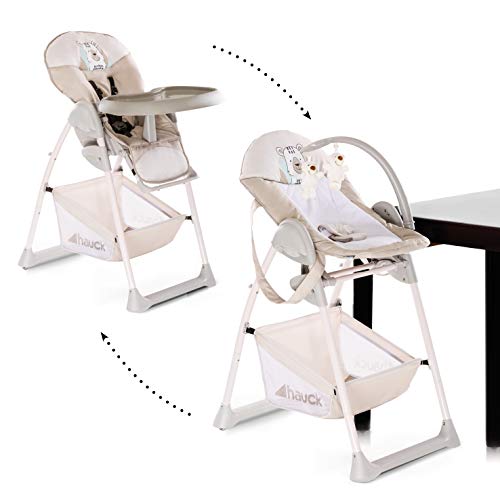 Hauck Trona Evolutiva Sit N Relax, Hamaquita para Bebes de Nacimiento hasta 9 kg, Silla Reclinable para Niños hasta 15 kg, Regulable en Altura, Plegable, Ruedas, Arco Móvile, Mesa, Beige