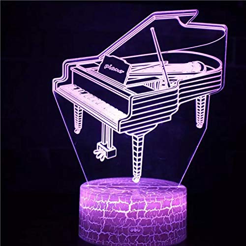Hermoso instrumento musical piano base de grietas acrílico creativo luz multicolor luz de noche led dormitorio de luz visual 3D, decoración de la habitación lámpara de mesa pequeña