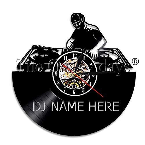 HFWYF 12inchDJ Name is Here Vinyl Record Reloj de Pared Nombre Personalizado Club Party Music LED Noche luz lámpara de Mesa Rock N Roll para DJ Regalos