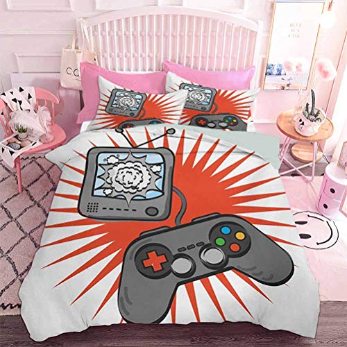 Hiiiman 3D diseño realista videojuegos temáticos diseño en estilo retro Gamepad consola entretenimiento (3 piezas, tamaño completo) juego de edredón y 2 fundas de almohada Hiiiman 3D diseño realista videojuegos temáticos diseño en estilo retro Gamepad consola entretenimiento (3 piezas, tamaño completo) juego de edredón y 2 fundas de almohada