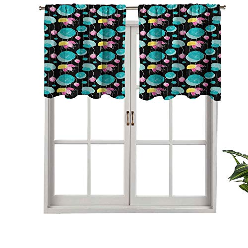 Hiiiman Cenefas de cortina opacas, paneles de cortina cortos, diseño colorido de flores de loto, juego de 2, 137 x 61 cm para cocina y baño