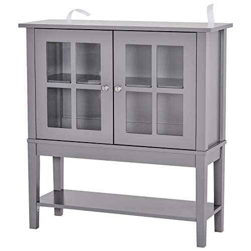 HOMCOM Armario Auxiliar Interior para Cocina Salón Aparador Cocina de Almacenamiento Estilo Vitrina Multifuncional con Estantes Inferior Puertas Sisteme Antivuelco 80x28x84cm Color Gris