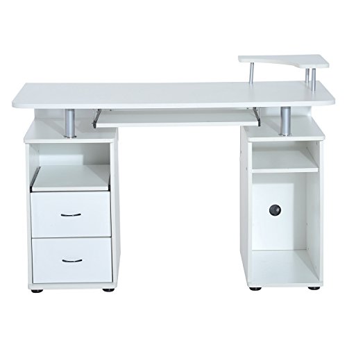 HOMCOM Mesa de Ordenador PC Escritorio de Oficina para Hogar Oficina Estudio Madera 120x55x85cm Blanco