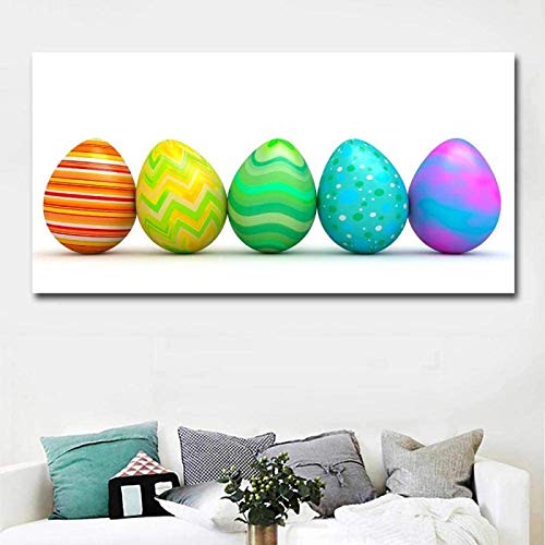 Impresión en lienzo huevos coloridos vacaciones Pascua lienzo pintura pared arte impresiones carteles imagen sala de estar decoración 70x140cm sin marco