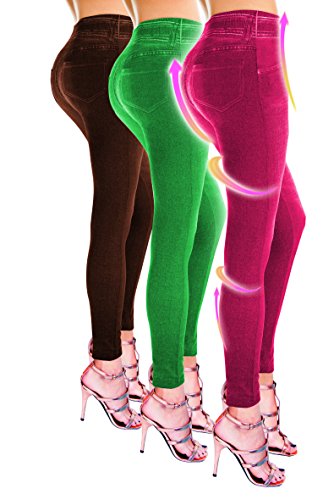 INDUSTEX Direct TV Outlet Summer Shaper Jeggings Visto en TV Legging Moldeador de Color para Mujer Pantalón Elástico Estiliza tu Cuerpo - Set 3 Colores Talla L/XL
