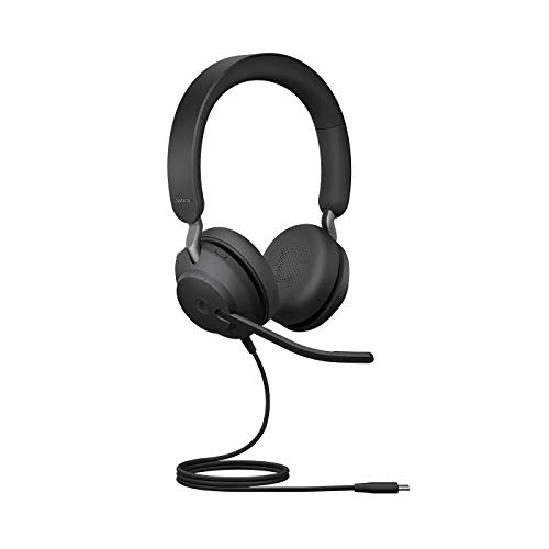 Jabra Evolve2 40 Auriculares Estéreo con Cancelación de Ruido y Tecnología de Llamada con Tres Micrófonos, Certificados para Microsoft Teams, Cable USB-C, Negro