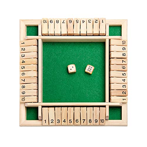 JAWSEU Wooden Board Shut The Box Mathematic Traditional Dice Game, Juego de Dados Shut The Box, 4 Player Digital Flop Game Educational Wooden Number Board Juego de Padres e Hijos para Viajes