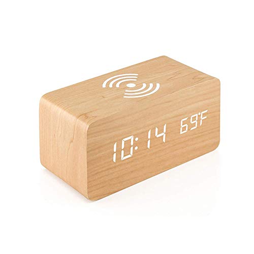JLCSM Reloj de Alarma Digital de Madera, Despertador de Carga inalámbrica de cabecera, artesanía Exquisita