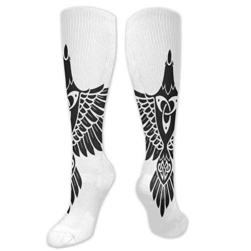 JONINOT Manga de compresión de rodilla de 60 cm, figura de pájaro con tema de mitología nórdica en símbolo antiguo celta monocromo, medias deportivas altas