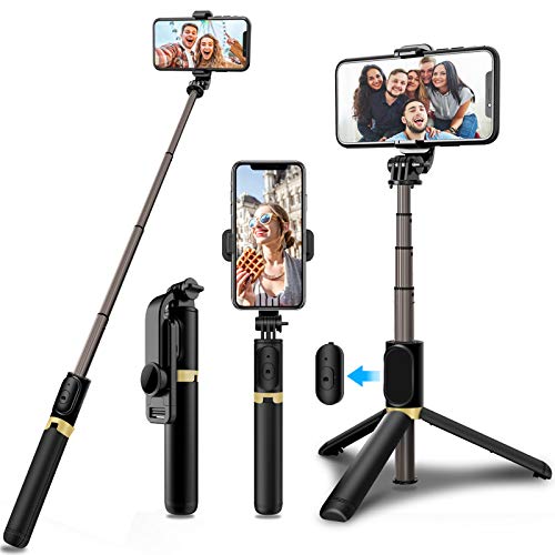 JPARR Palo Selfie Trípode con Control Remoto, Bluetooth Selfie Stick Movil Deportivo Extensible para Viaje Autofoto, Gopro, Cámara de acción y teléfonos