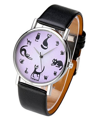 JSDDE Reloj de pulsera para mujer o niña, diseño vintage con motivo de gatos, analógico, movimiento de cuarzo